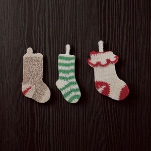 Set of Three Knitted Mini Christmas Stockings